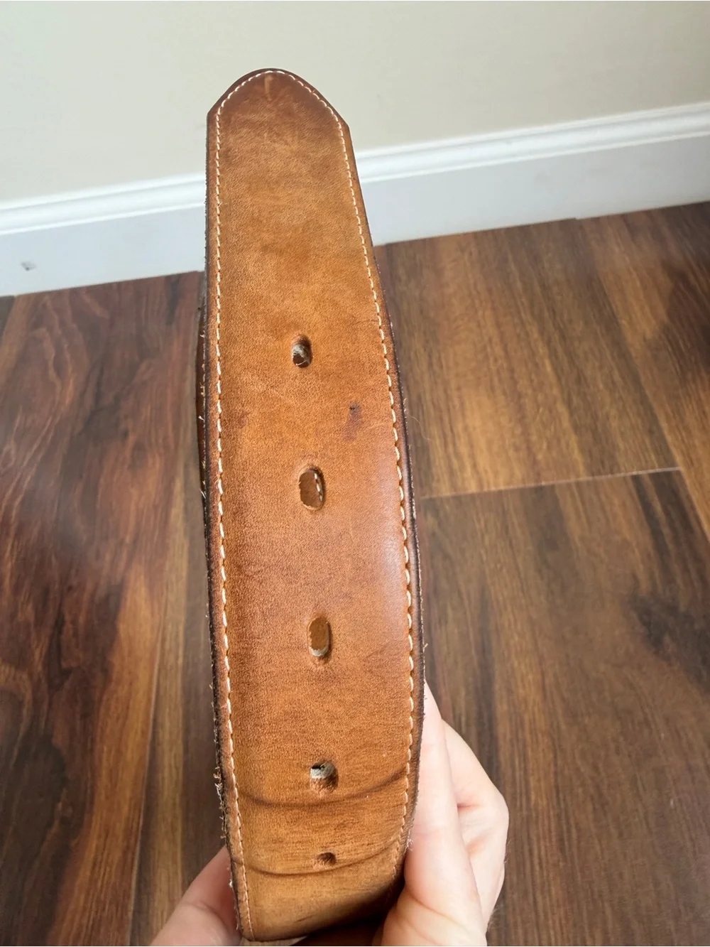 Justin Top Grain Leather Western Belt Size 34 Silver Round Hardware